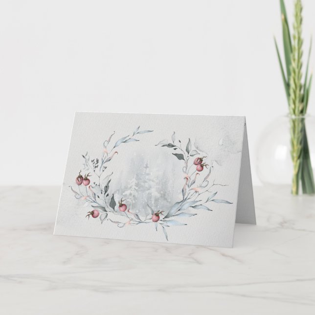 Carte Joyeux Noël Russe Wodsy Watercolor Wreath (Devant)