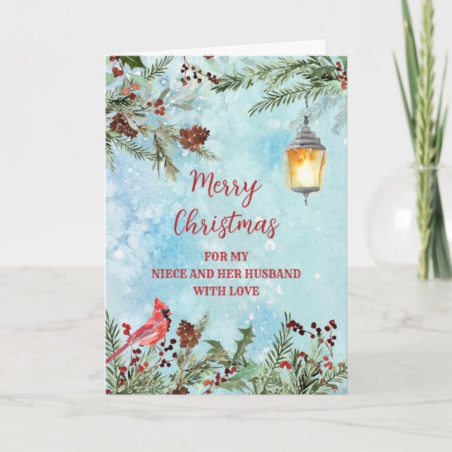 Carte Joyeux Noël rustique nièce et mari (Devant)