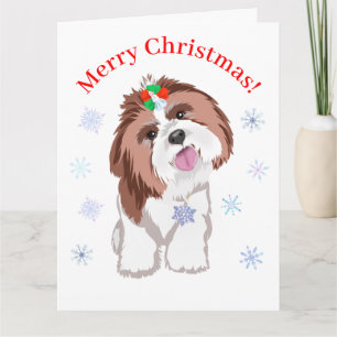 Carte Joyeux Noël Shih Tzu Avec Un Chien À Feu De Neige