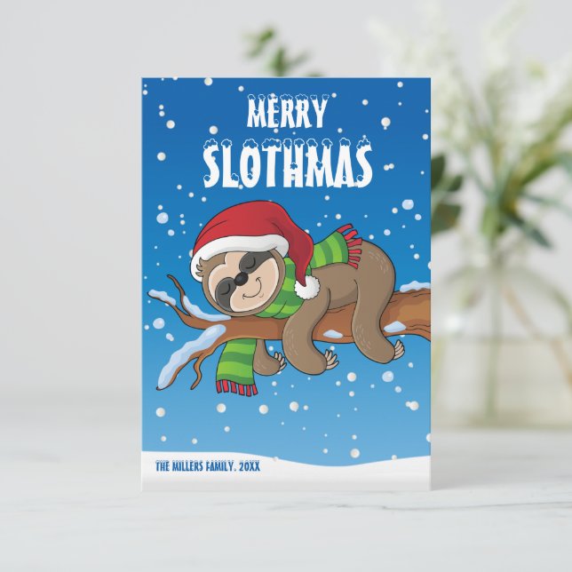 Carte Joyeux Noël, Sloth Christmas Card, (Debout devant)