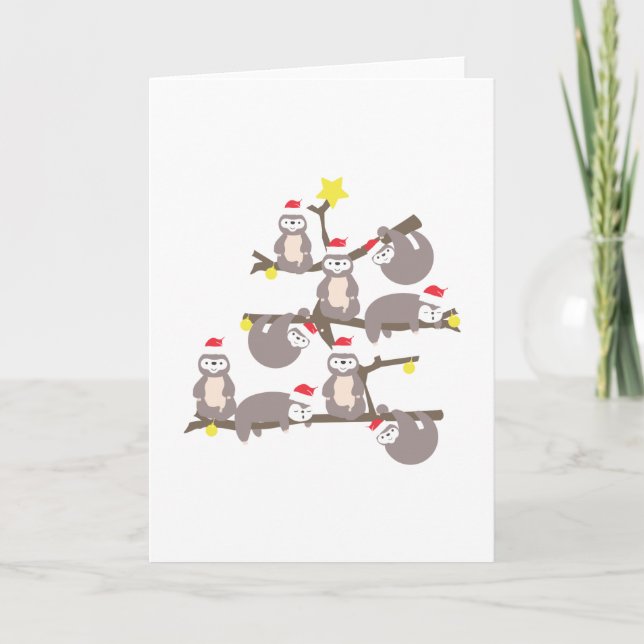 Carte Joyeux Noël Sloth Christmas Tree Santa Hat (Devant)