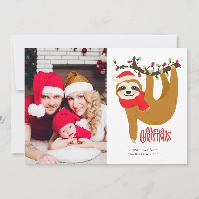 Carte Joyeux Noël Sloth Photo personnalisée (Devant)