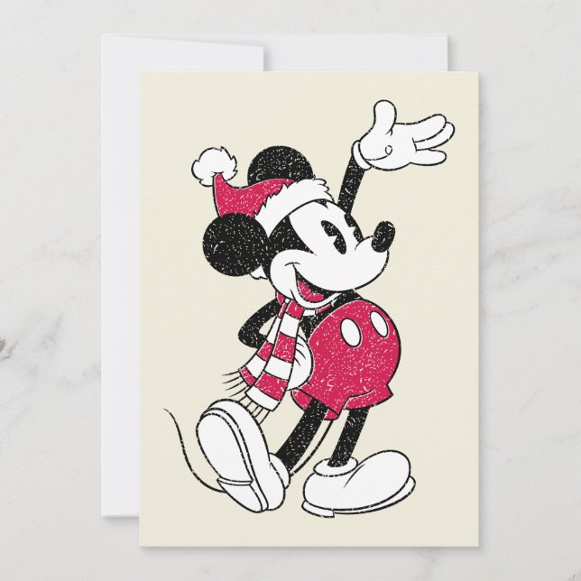 Carte Joyeux Noël| Souris Mickey Vintage Père Noël (Devant)