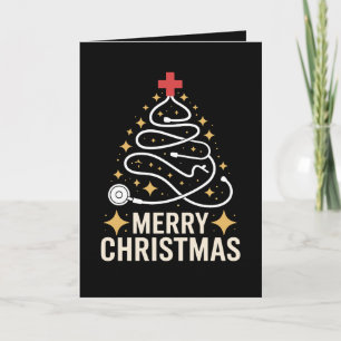 Carte Joyeux Noël Stéthoscope Arbre Infirmière Docteur X