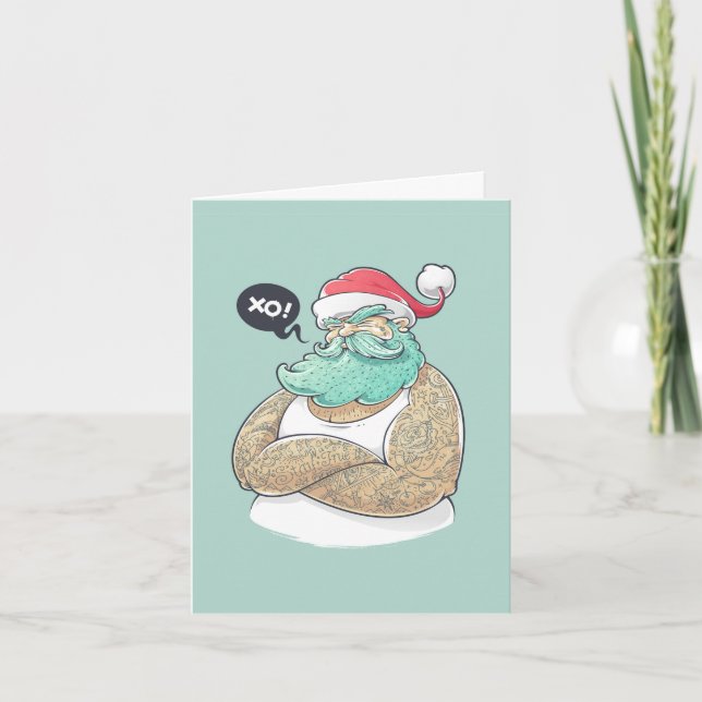 Carte Joyeux Noël Tattoo Santa Claus XOXO Vacances (Devant)