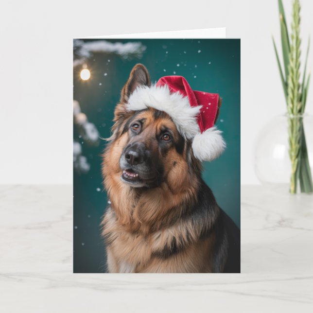 Carte Joyeux Noël Un Berger Allemand Chien à Père Noël (Devant)
