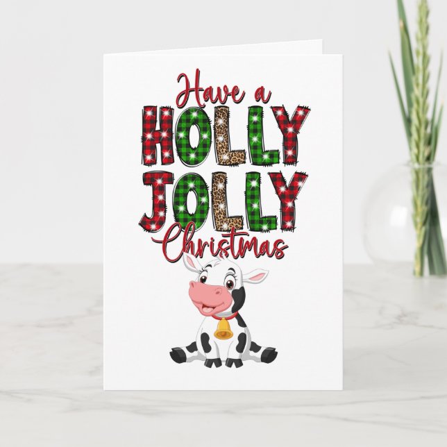 Carte Joyeux Noël vache rustique (Devant)