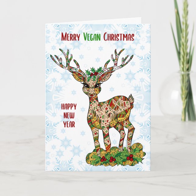 Carte Joyeux Noël Vegan, Reindeer (Devant)