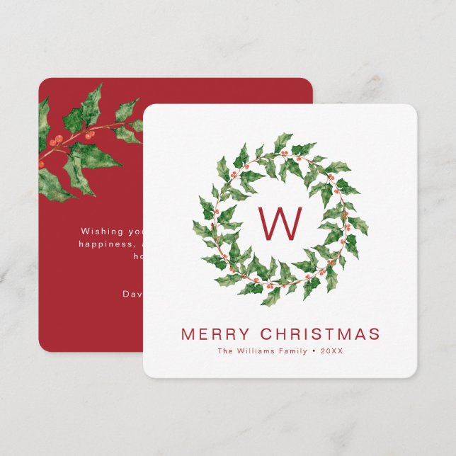 Carte Joyeux Noël vert minimum vacances de couronne (Devant / Derrière)
