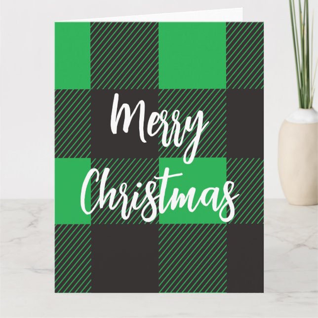 Carte Joyeux Noël vert plaid (Devant)