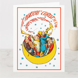 Carte Joyeux Noël vintage Bonne année dans la lune
