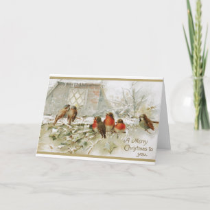 Carte Joyeux Noël Vintage Robin Bird