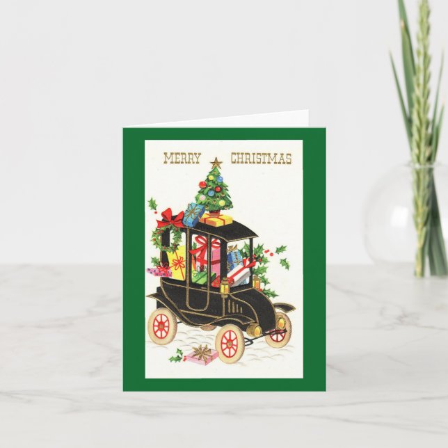 Carte Joyeux Noël voiture vintage (Devant)