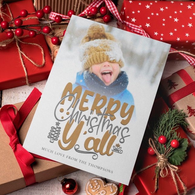 Carte Joyeux Noël Y'All Photo Artsy Typographie (Créateur téléchargé)