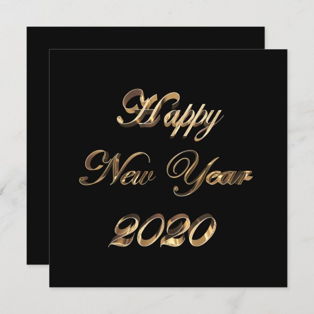 Carte Joyeux Nouvel An 2020 Élégant Script noir et or (Devant / Derrière)