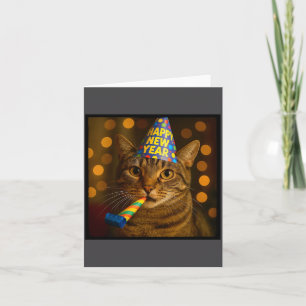 Carte Joyeux Nouvel An Chat Chapeau de Fête Drôle Mème F