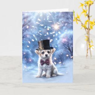 Carte Joyeux Nouvel An Chien chiot mignon avec Casquette