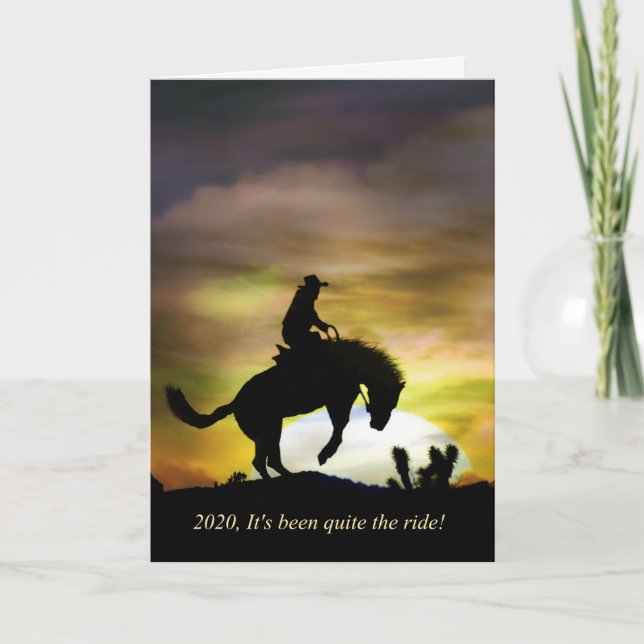 Carte Joyeux Nouvel An Cowboy et Bucking Horse (Devant)