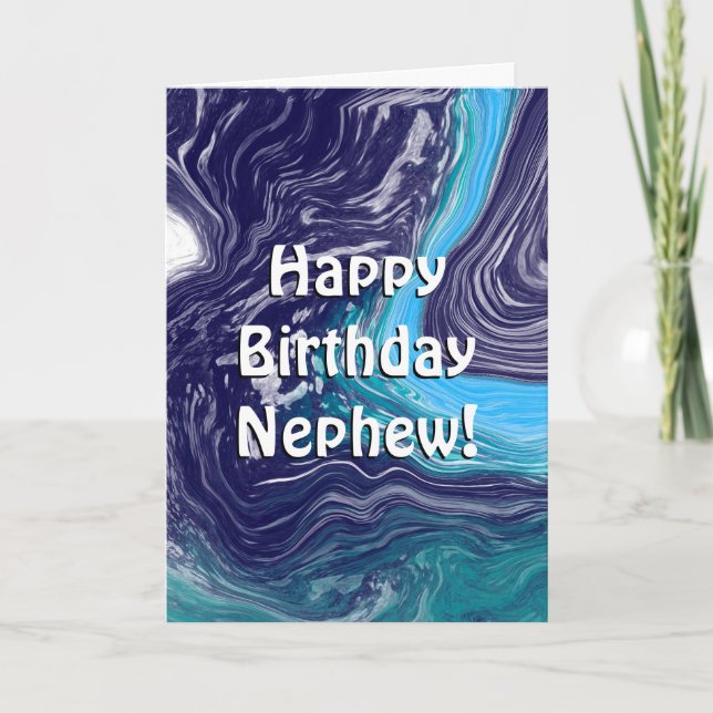 Carte Joyeux Nouvel An Nephew | Bleu et Marbre blanc (Devant)