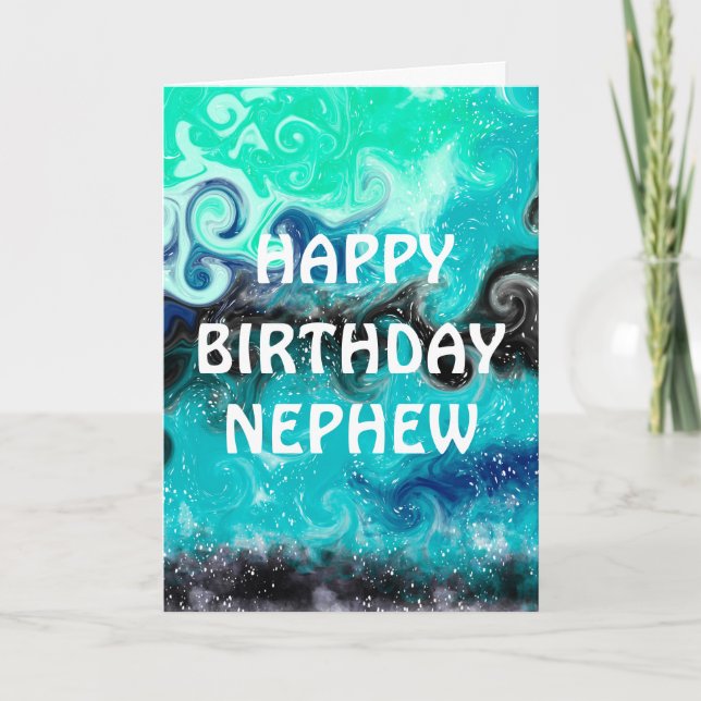Carte Joyeux Nouvel An Nephew | Bleu, Turquoise et noir (Devant)