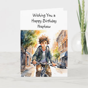 Carte Joyeux Nouvel An Nephew   Garçon en vélo en ville