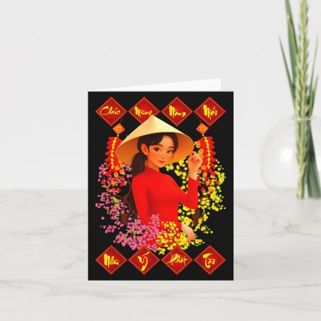 Carte Joyeux Nouvel An Tet Binh Ngo 2026 Fille Vietnamie (Devant)