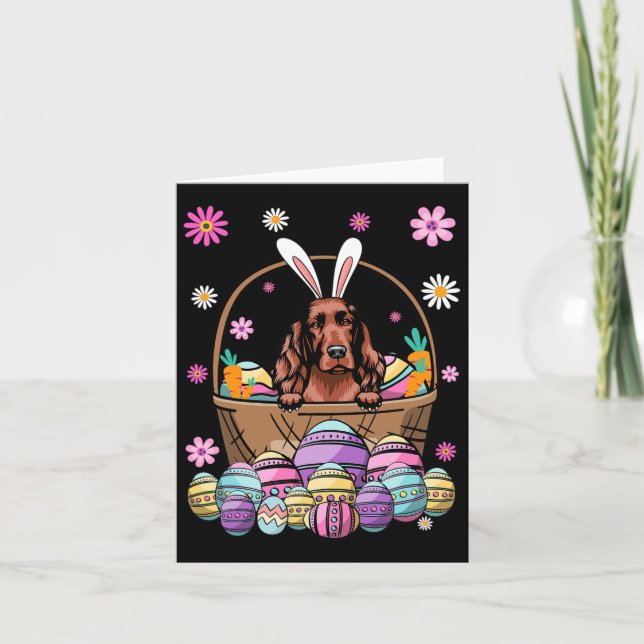 Carte Joyeux oeuf de l'aile de Pâques de lapin Setter Ir (Devant)