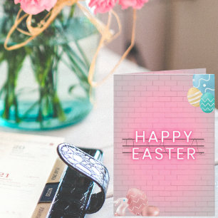 Carte Joyeux oeufs de lapin de Pâques Neon rose Plié