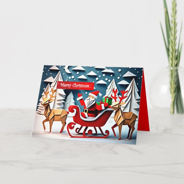 Carte Joyeux Origami de Noël Santa Claus GC (Devant)
