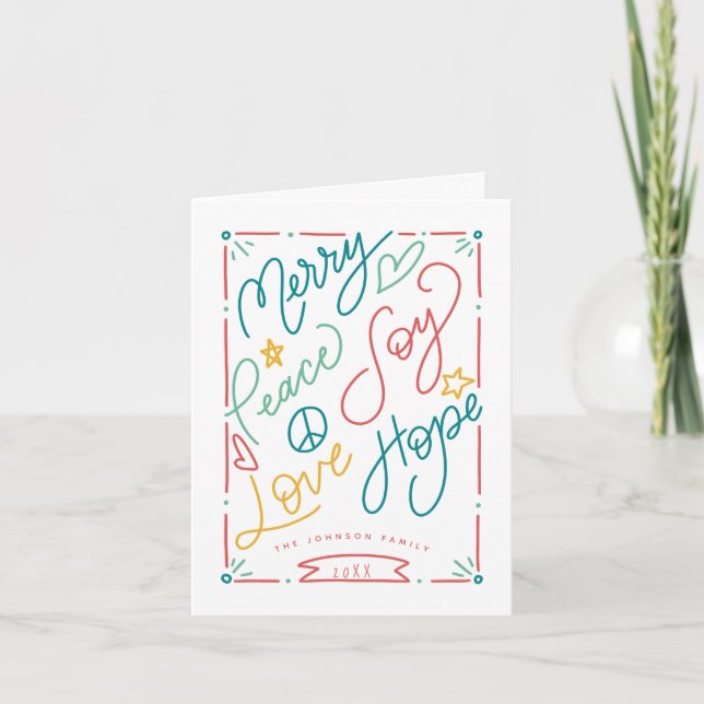 Carte Joyeux Paix Joie Amour Espoir Handled Vacances bri (Devant)