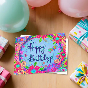 Carte Joyeux papillon d'anniversaire Floral Girly