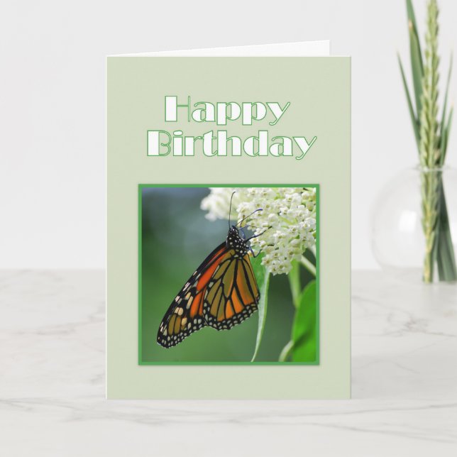 Carte Joyeux papillon Monarque d'anniversaire sur le lai (Devant)