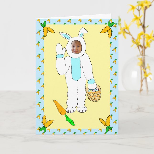 Carte Joyeux Pâques Photo personnalisée Lapin de Pâques (Fleur jaune)
