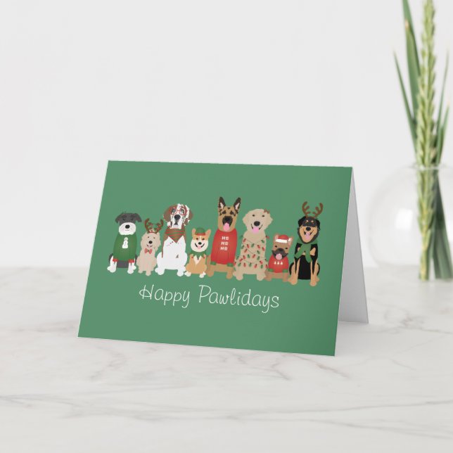 Carte Joyeux Pawlidays Chiens Rouge Vert (Devant)