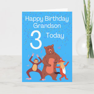 Carte Joyeux petit-fils anniversaire - 3 aujourd'hui