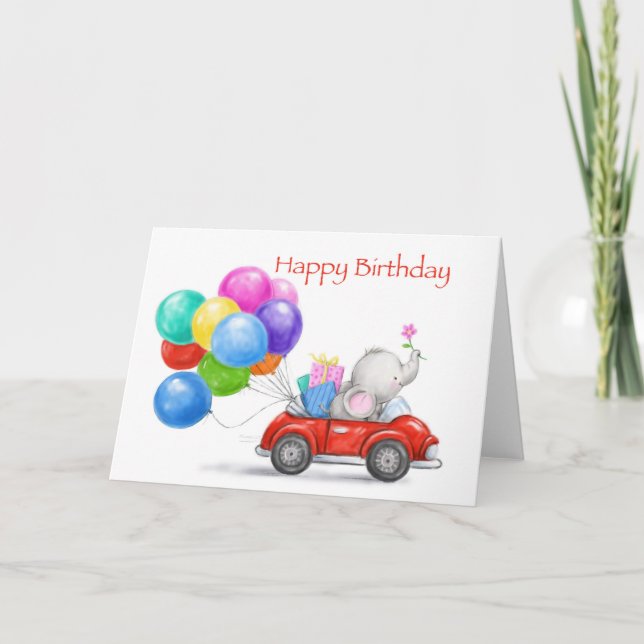 Carte Joyeux petit-fils d'anniversaire, éléphant conduis (Devant)