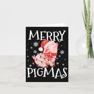 Carte Joyeux Pigmas Drôle Cochon Feux Noël Lumières Arbr