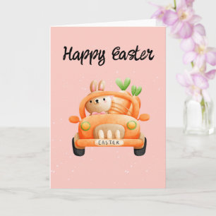 Carte Joyeux pilote de Pâques lapin rose
