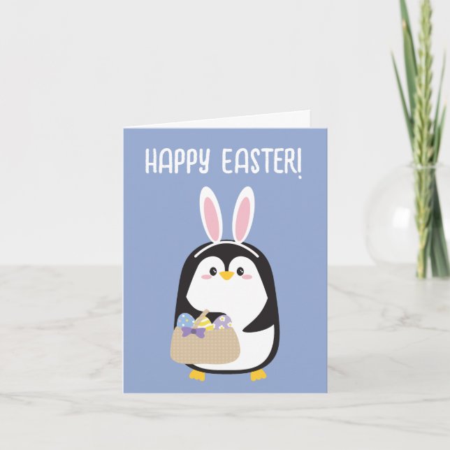 Carte Joyeux pingouin mignon de Pâques avec oreilles de  (Devant)