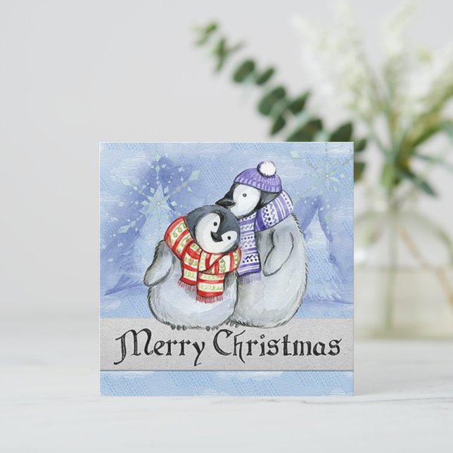 Carte Joyeux pingouins de Noël (Debout devant)