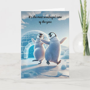 Carte Joyeux Pingouins de Noël dansant