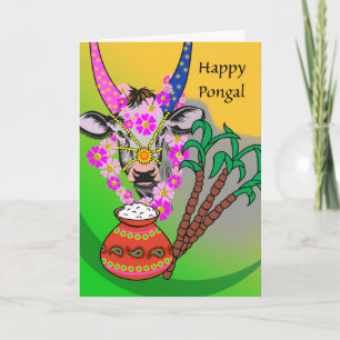 Carte Joyeux Pongal, Vache Décorée, Riz Pongal, Sucre