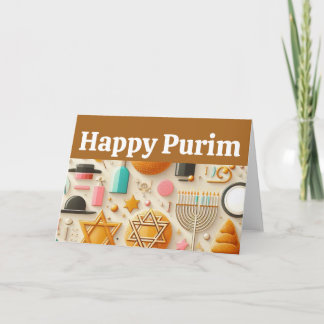 Carte Joyeux Pourim, Étoile de David, Ménorah, Casher, A