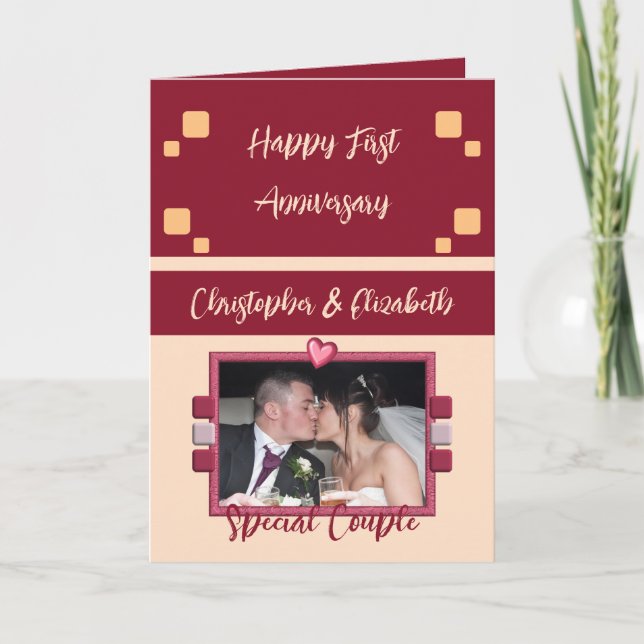 Carte Joyeux premier anniversaire ajouter photo corail b (Devant)