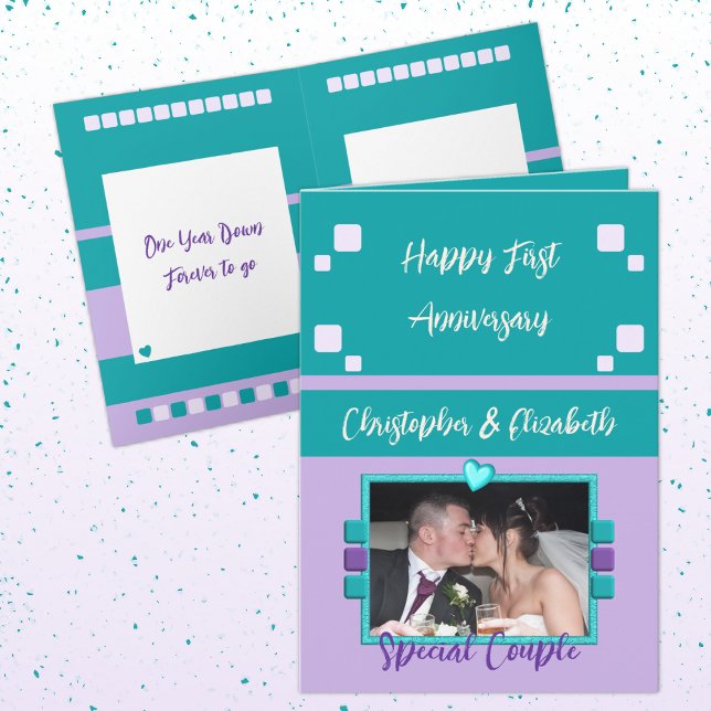 Carte Joyeux premier anniversaire ajouter photo turquois (Créateur téléchargé)