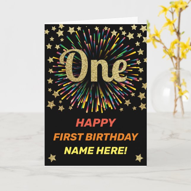 Carte Joyeux premier anniversaire Black & Gold Rainbow F (Fleur jaune)