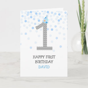 Carte Joyeux premier anniversaire garçon bleu Confetti C