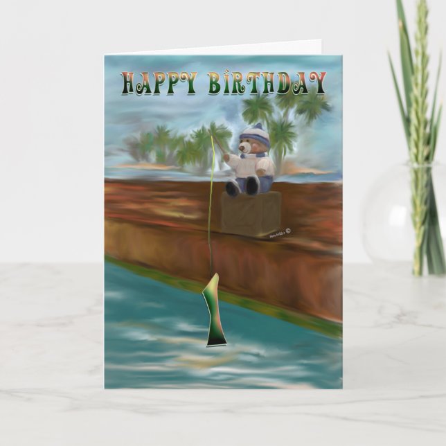 Carte Joyeux premier anniversaire Teddy ours avec pull & (Devant)
