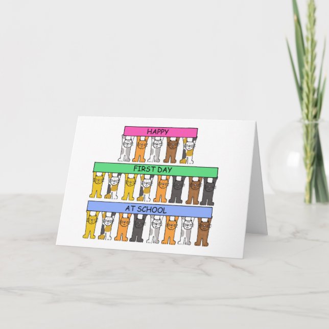 Carte Joyeux premier jour à l'école Cartoon Cats (Devant)
