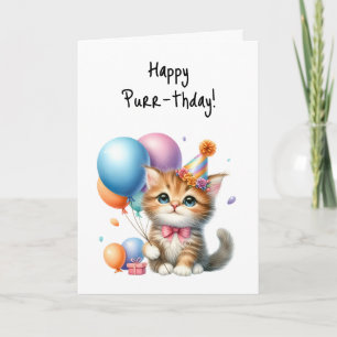 Carte Joyeux Purr-thday Birthday Kitten Balloons